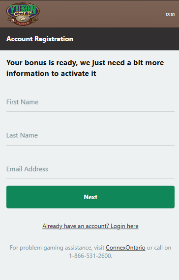 Yukon Gold Casino Register